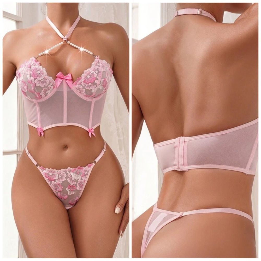 ❤️NEW Floral Embroidery Mesh Underwire Lingerie Set